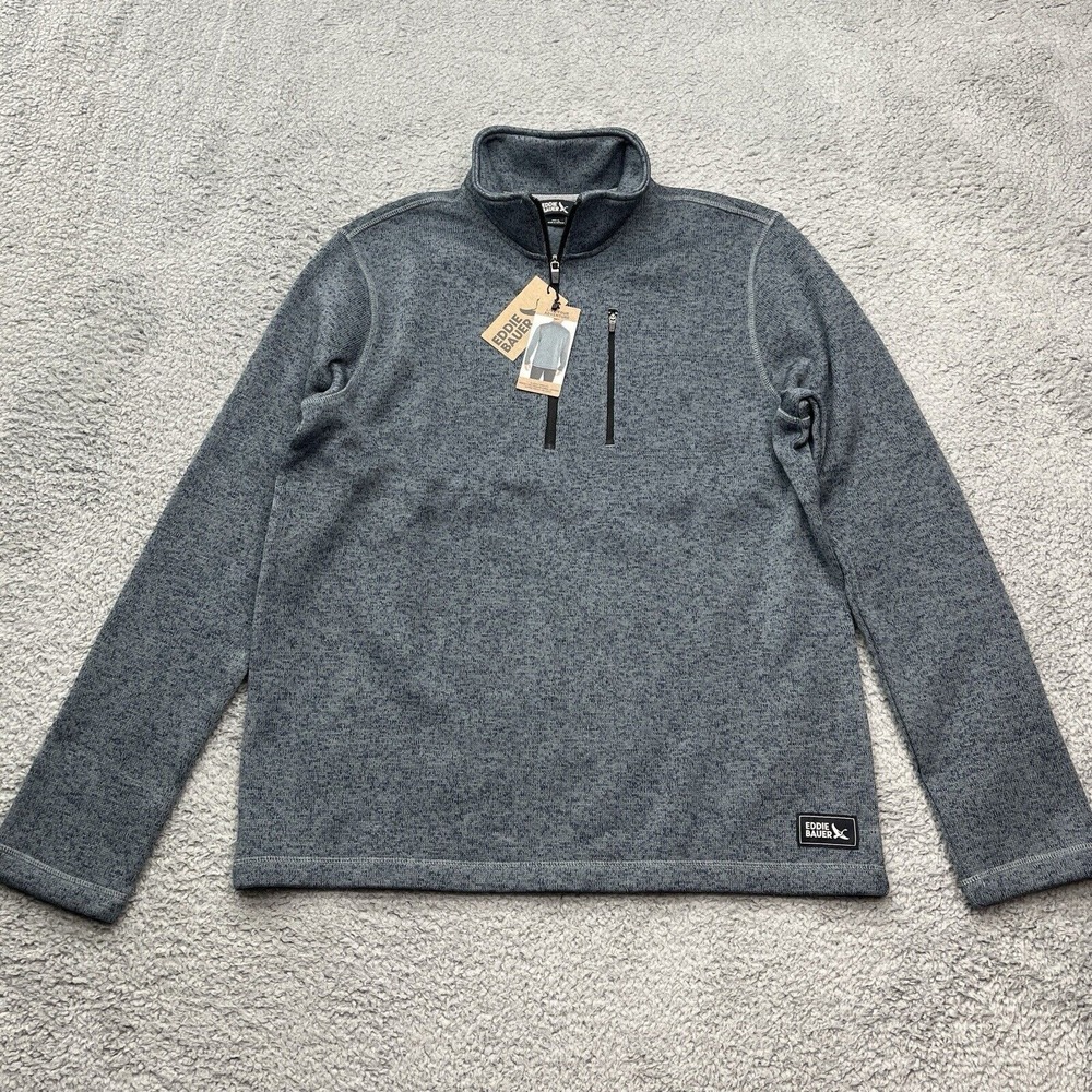 Eddie Bauer 1/4 Zip Fleece Sweater Mens L Blue Classic Open Fit Light Harbor New